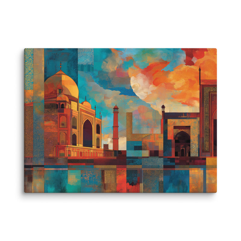 Reflections of the Taj – Mosaic Sunset Canvas