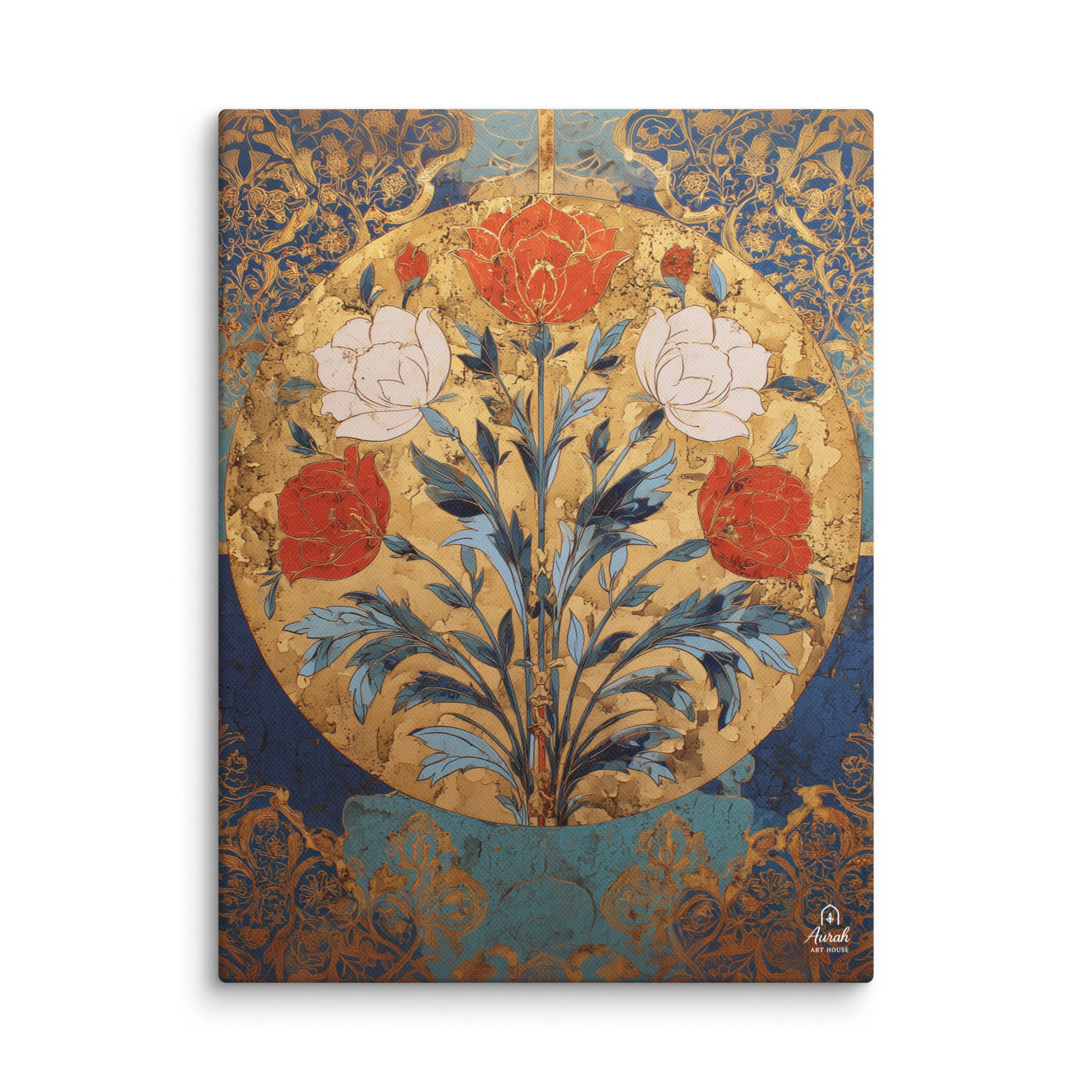 Golden Garden of the Mughals – Floral Medallion Mughal Canvas Art — view 1