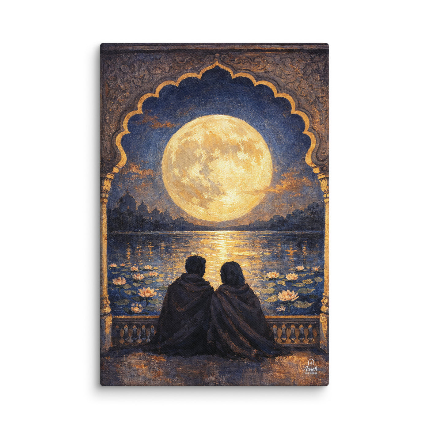 Moonlit Palace Reflections – Mughal Inspired Romantic Canvas Art — view 2