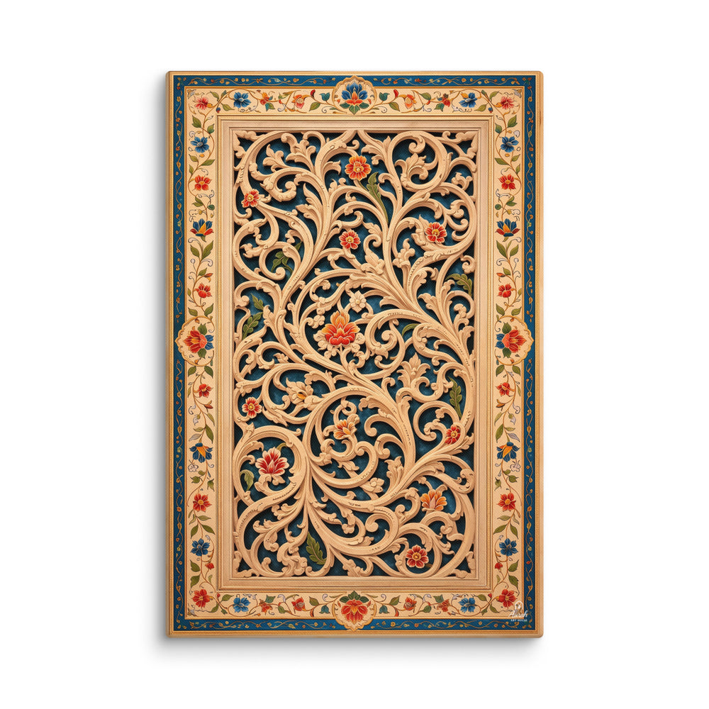 Arabesque Jaali Garden – Mughal Vine Lattice Canvas — view 2