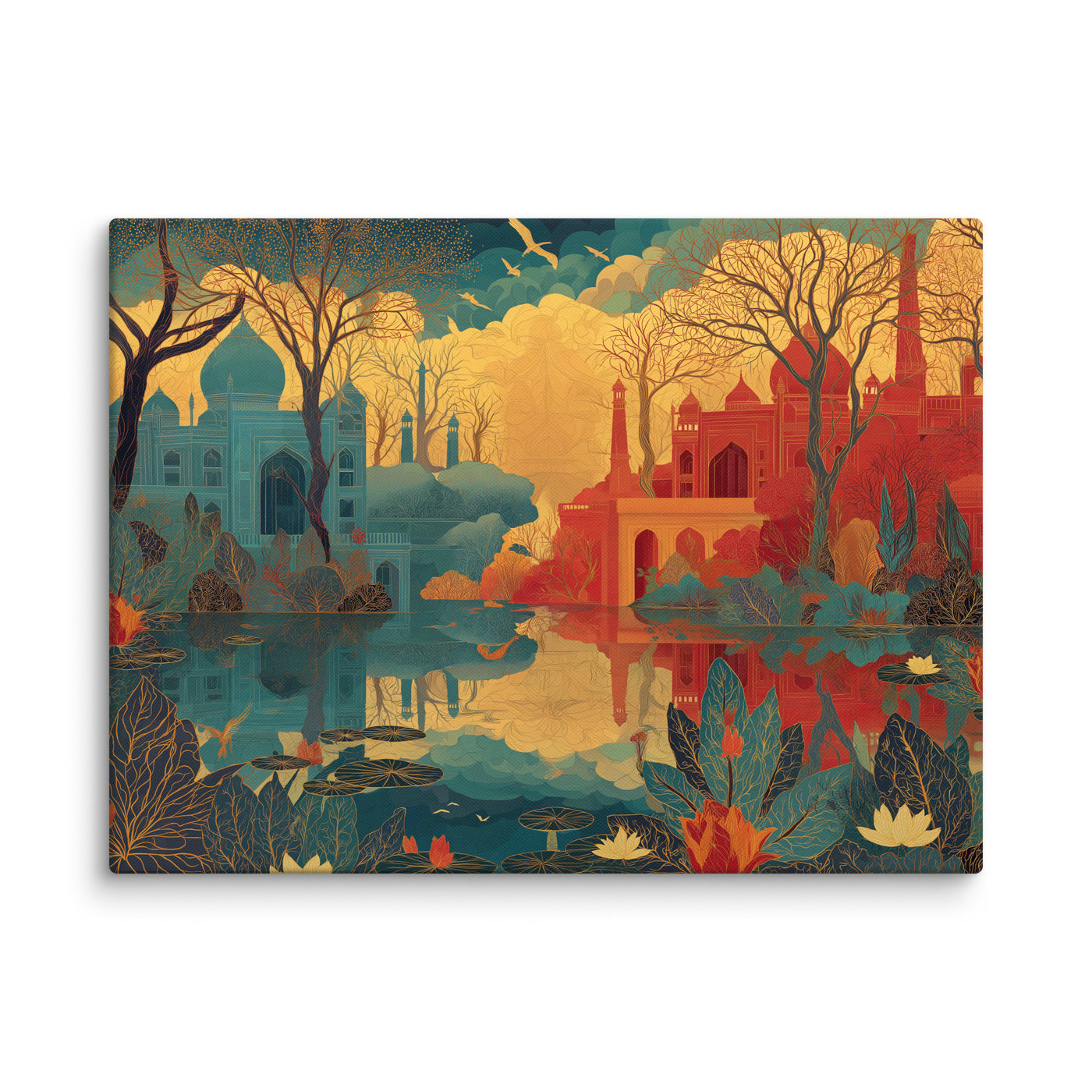 Mirrored Empires – Teal & Crimson Mughal Landscape — view 2