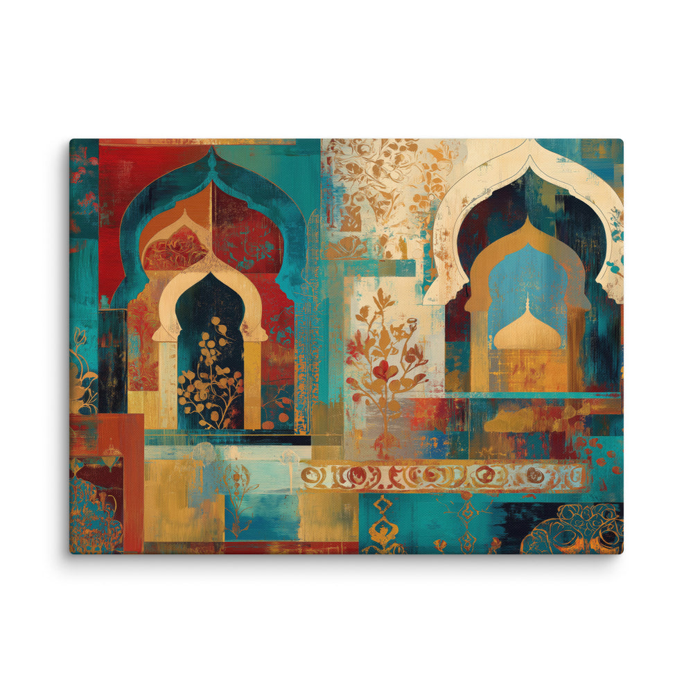 Turquoise Arches of the Mughal Court – Abstract Mughal Architecture Canvas Wall Art — view 2