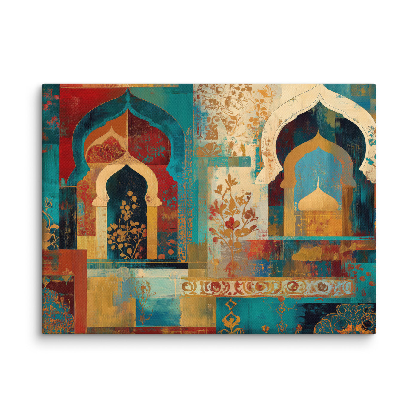 Turquoise Arches of the Mughal Court – Abstract Mughal Architecture Canvas Wall Art — view 2