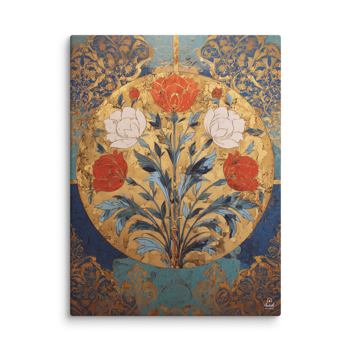 Golden Garden of the Mughals – Floral Medallion Mughal Canvas Art — view 11