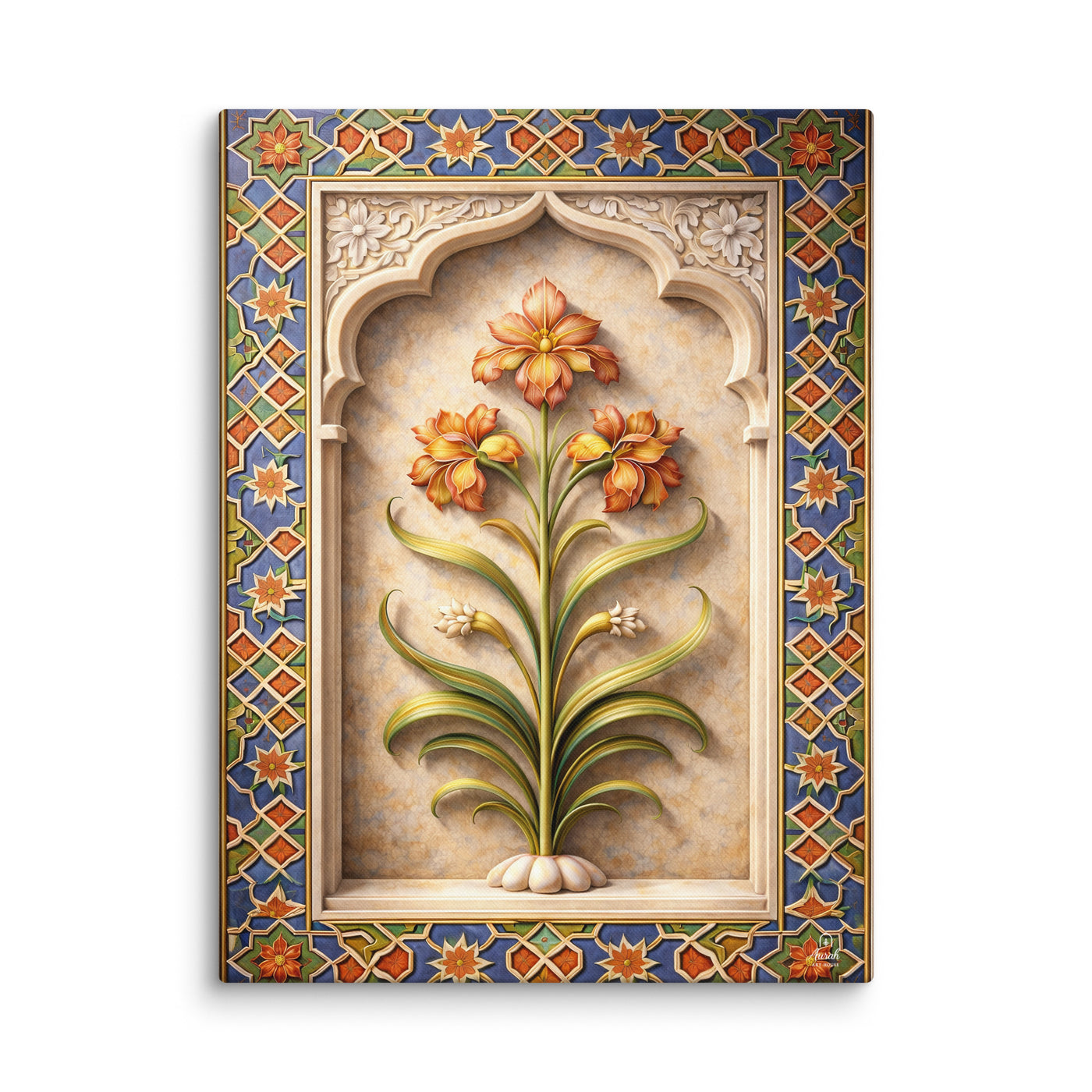 Mughal Floral Arch Canvas – Naulakha Pavilion Lahore Fort Botanical Motif — view 1