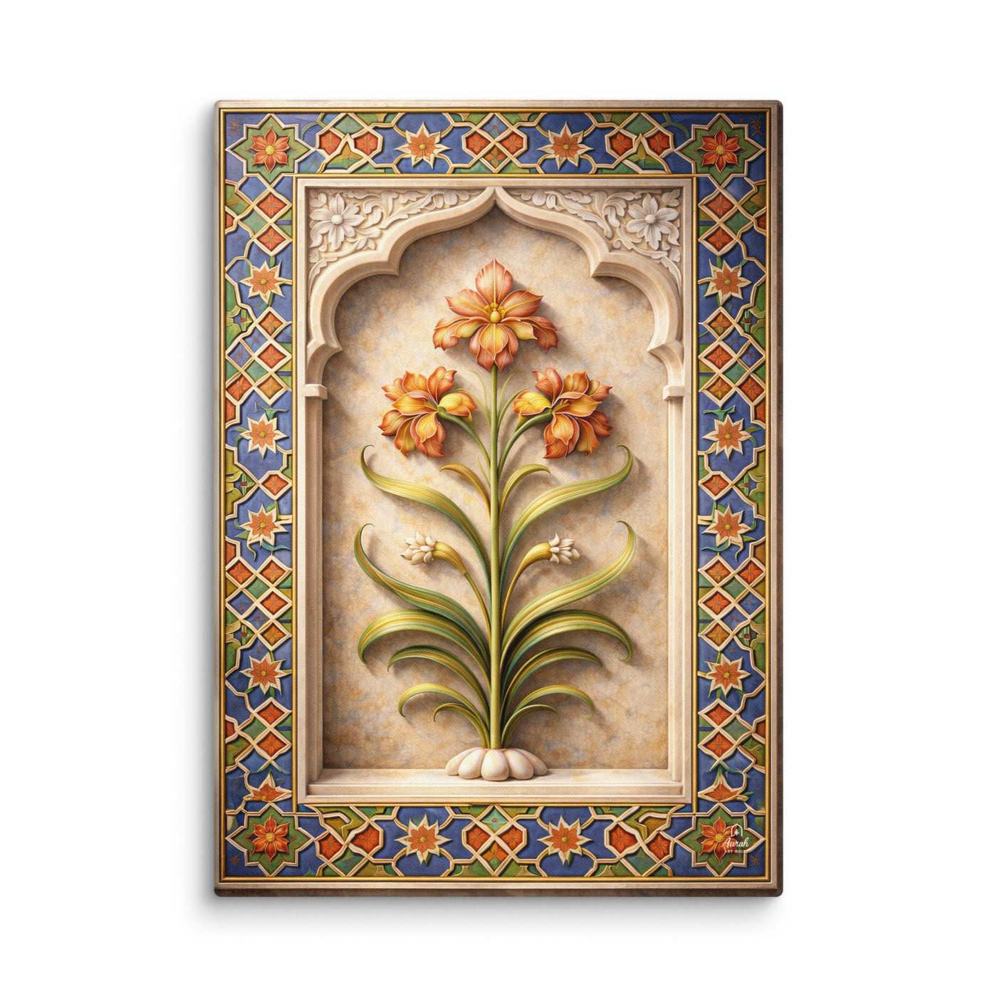 Mughal Floral Arch Canvas – Naulakha Pavilion Lahore Fort Botanical Motif — view 3