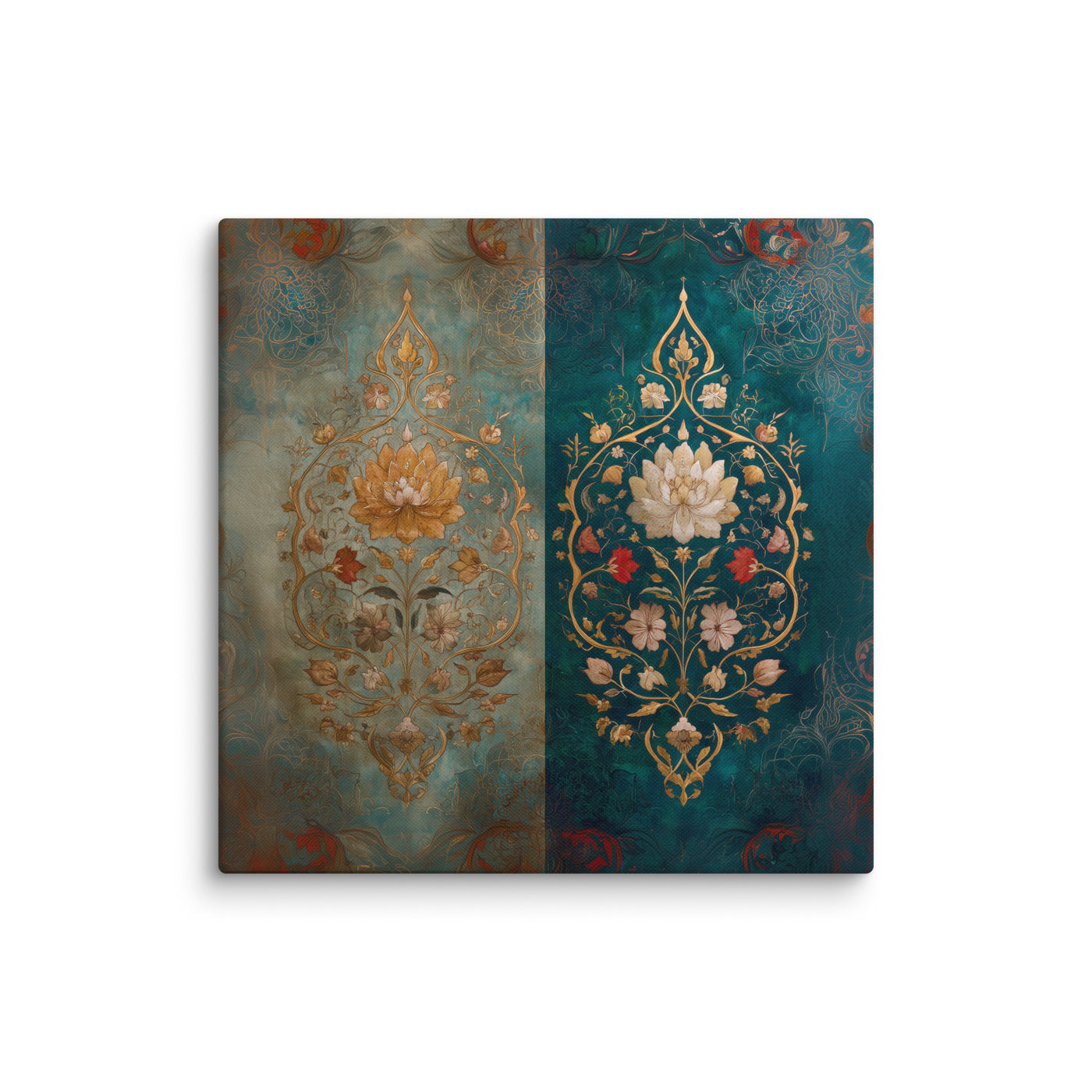 Lotus of Two Realms – Mughal Floral Harmony Canvas Art — view 3