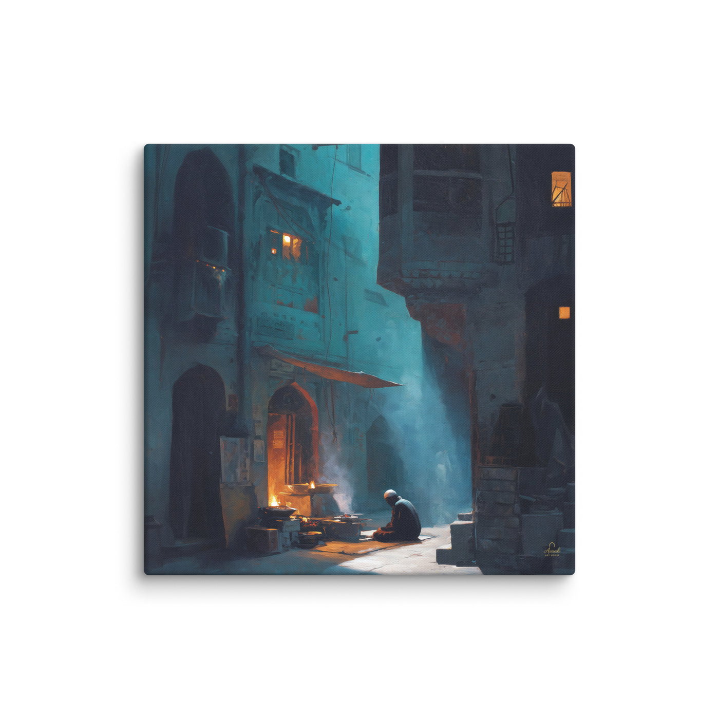 Midnight Courtyard Glow – Old Delhi Mughal Architectural Canvas Wall Art — view 1