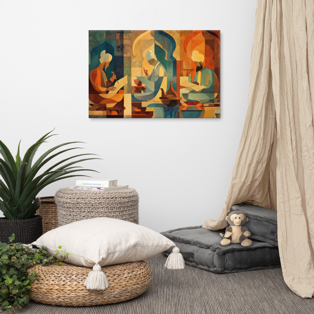 Scholars of the Mughal Era – Abstract Cultural Canvas Art | Mughal Heritage Wall Decor — view 5