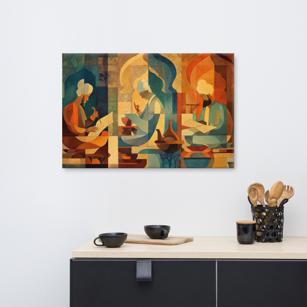 Scholars of the Mughal Era – Abstract Cultural Canvas Art | Mughal Heritage Wall Decor — view 6