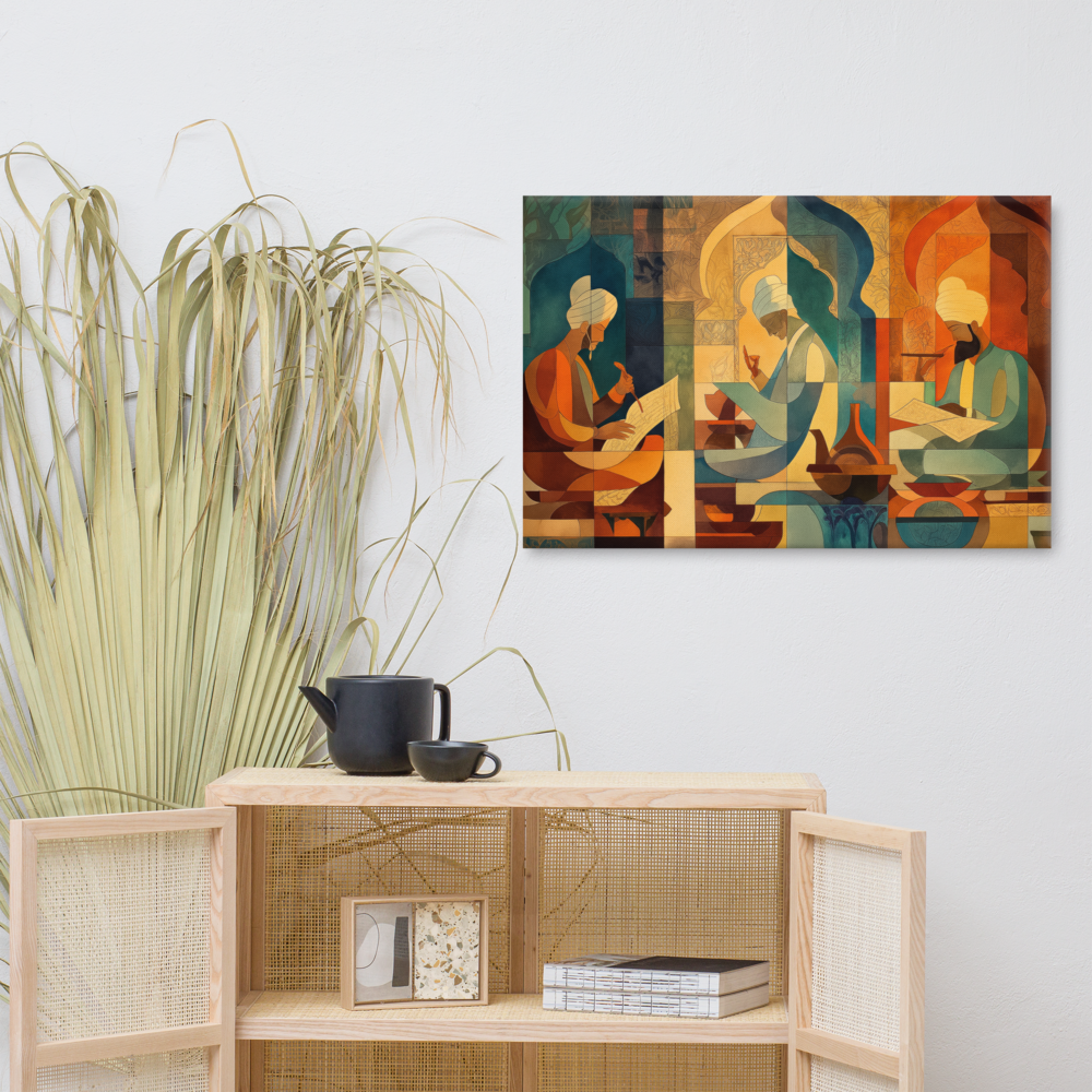 Scholars of the Mughal Era – Abstract Cultural Canvas Art | Mughal Heritage Wall Decor — view 7