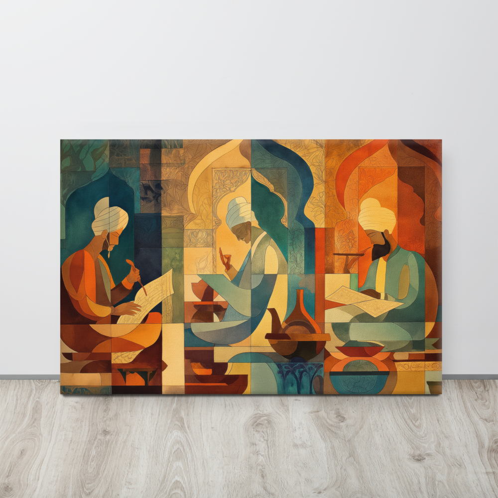 Scholars of the Mughal Era – Abstract Cultural Canvas Art | Mughal Heritage Wall Decor — view 10