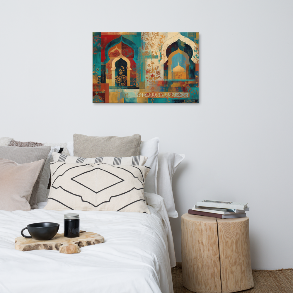 Turquoise Arches of the Mughal Court – Abstract Mughal Architecture Canvas Wall Art — view 4