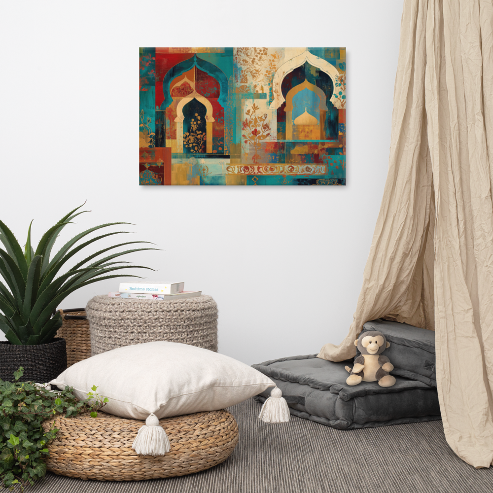 Turquoise Arches of the Mughal Court – Abstract Mughal Architecture Canvas Wall Art — view 5