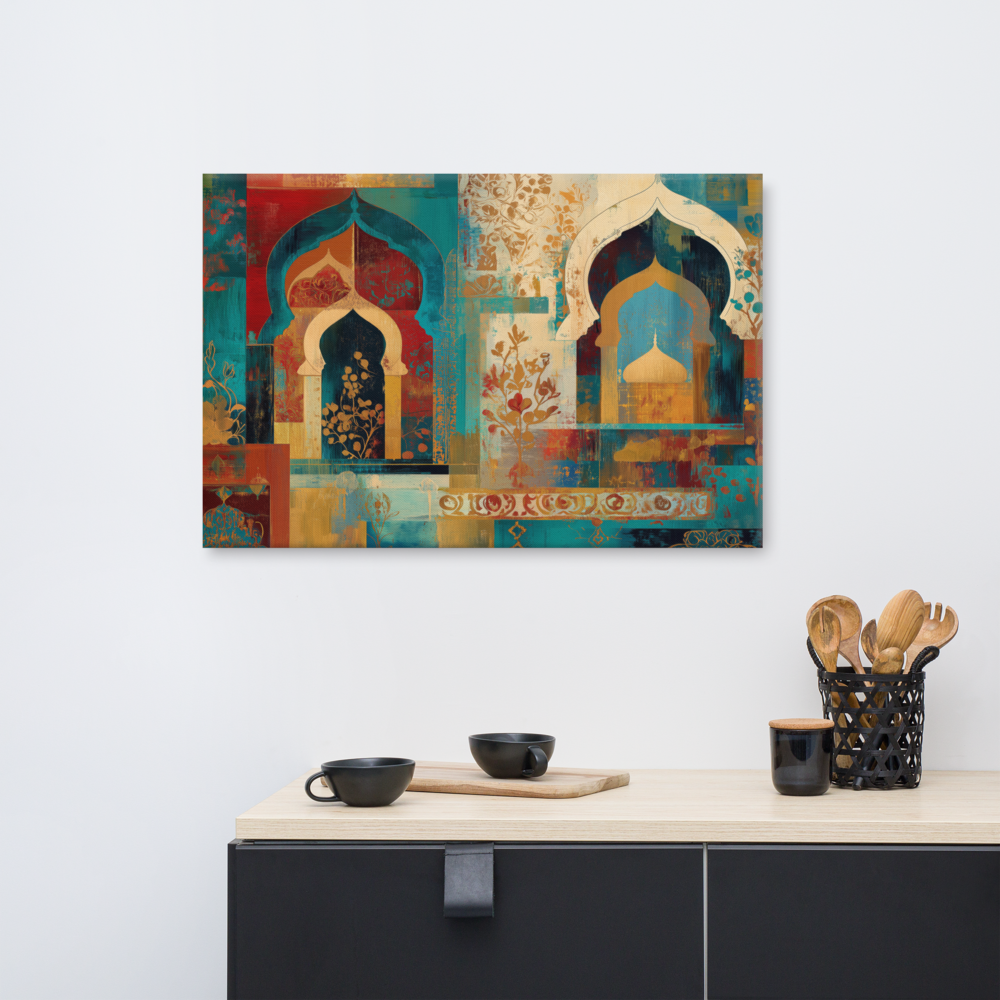 Turquoise Arches of the Mughal Court – Abstract Mughal Architecture Canvas Wall Art — view 6