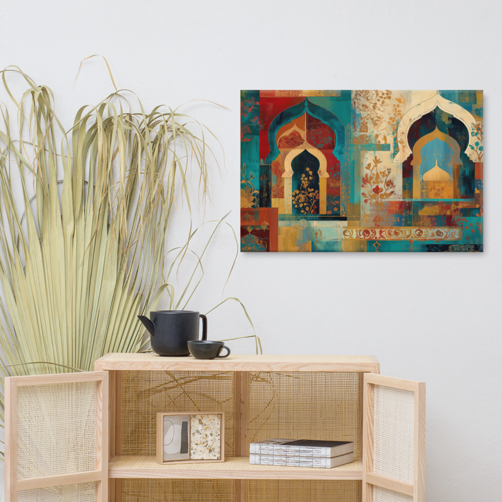 Turquoise Arches of the Mughal Court – Abstract Mughal Architecture Canvas Wall Art — view 7