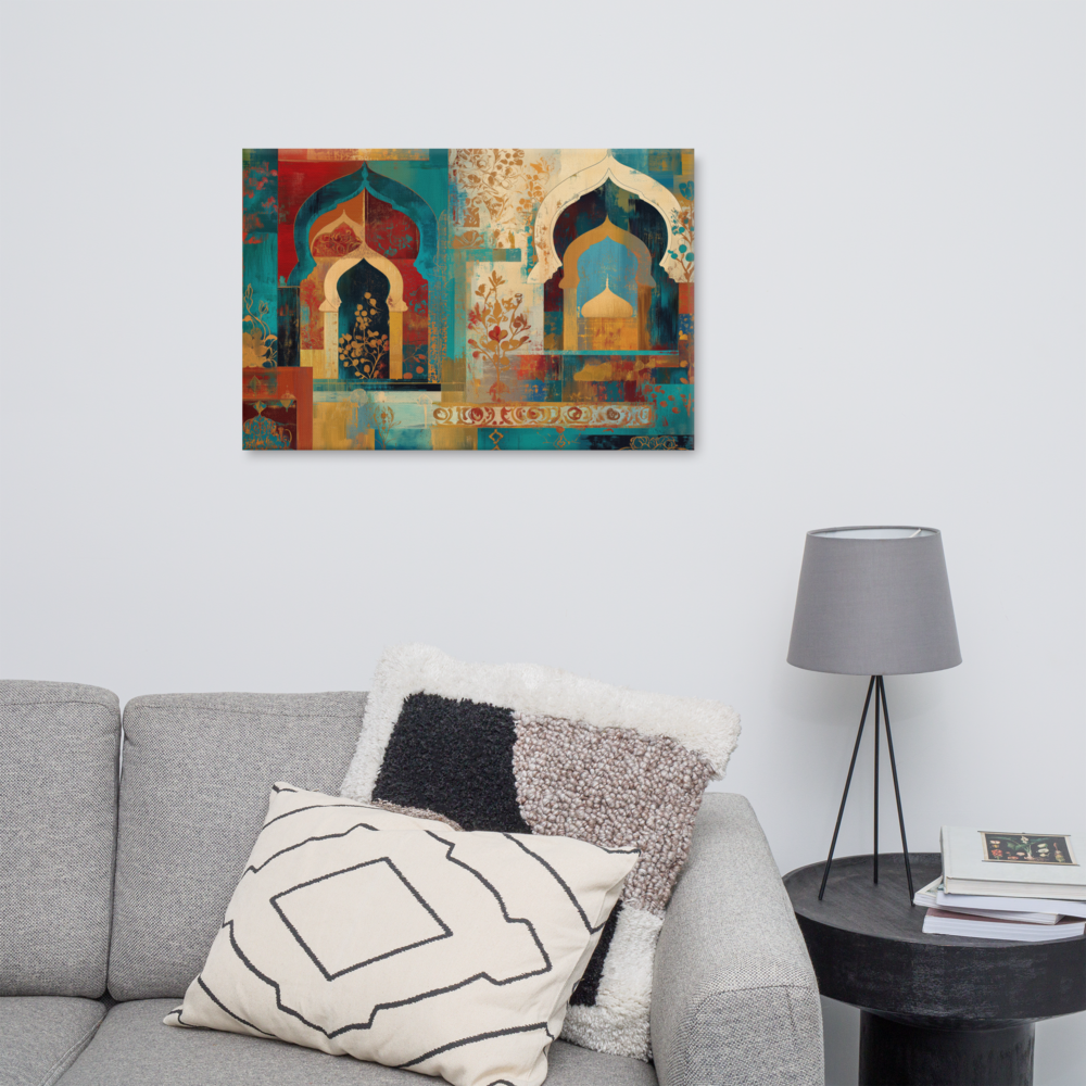 Turquoise Arches of the Mughal Court – Abstract Mughal Architecture Canvas Wall Art — view 8