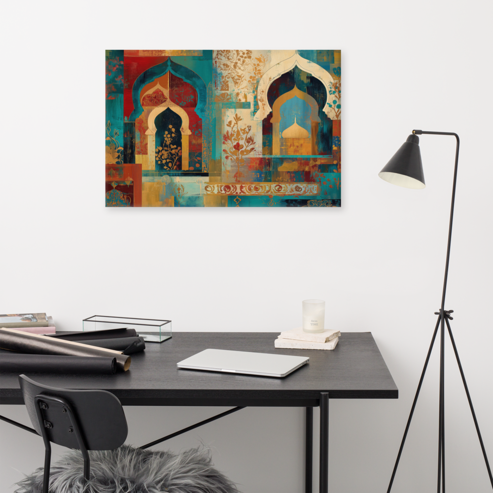 Turquoise Arches of the Mughal Court – Abstract Mughal Architecture Canvas Wall Art — view 9