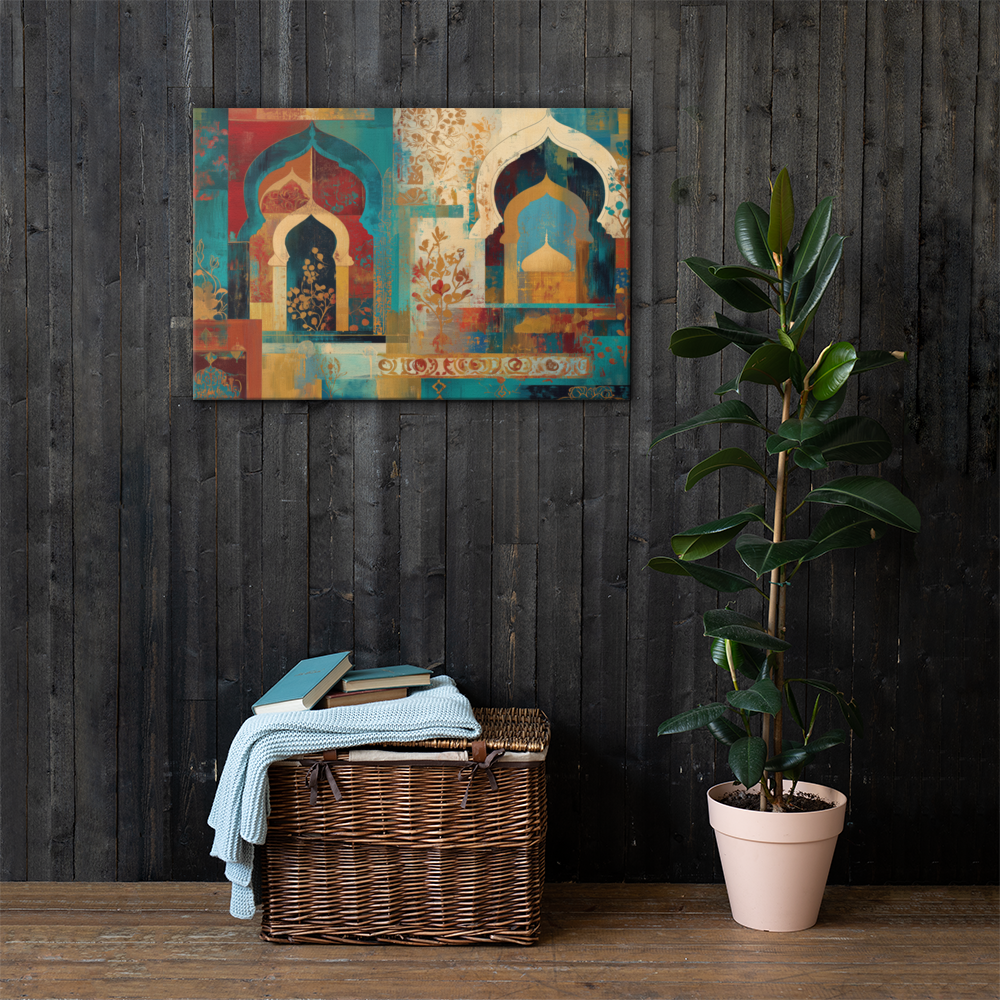 Turquoise Arches of the Mughal Court – Abstract Mughal Architecture Canvas Wall Art — view 10
