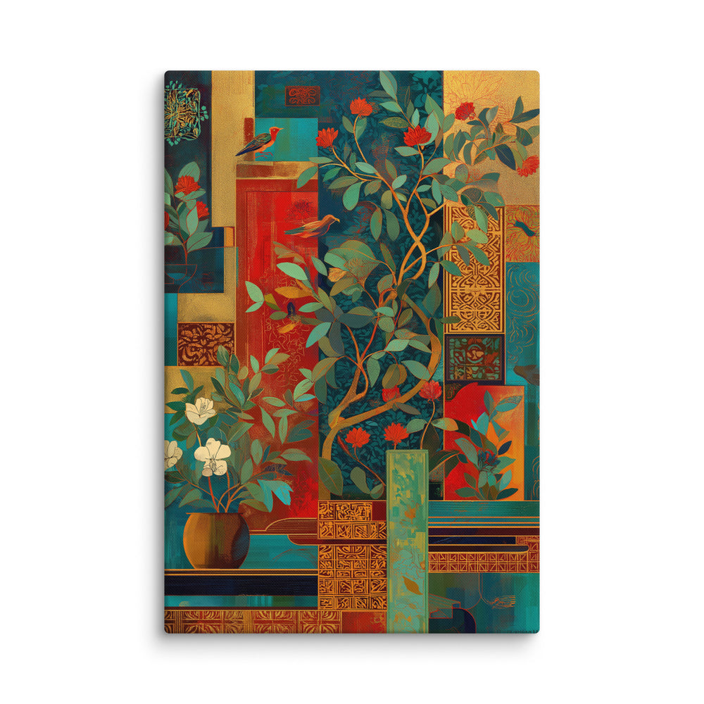 Crimson Garden in Gold – Mughal-Inspired Modern Wall Art — view 3