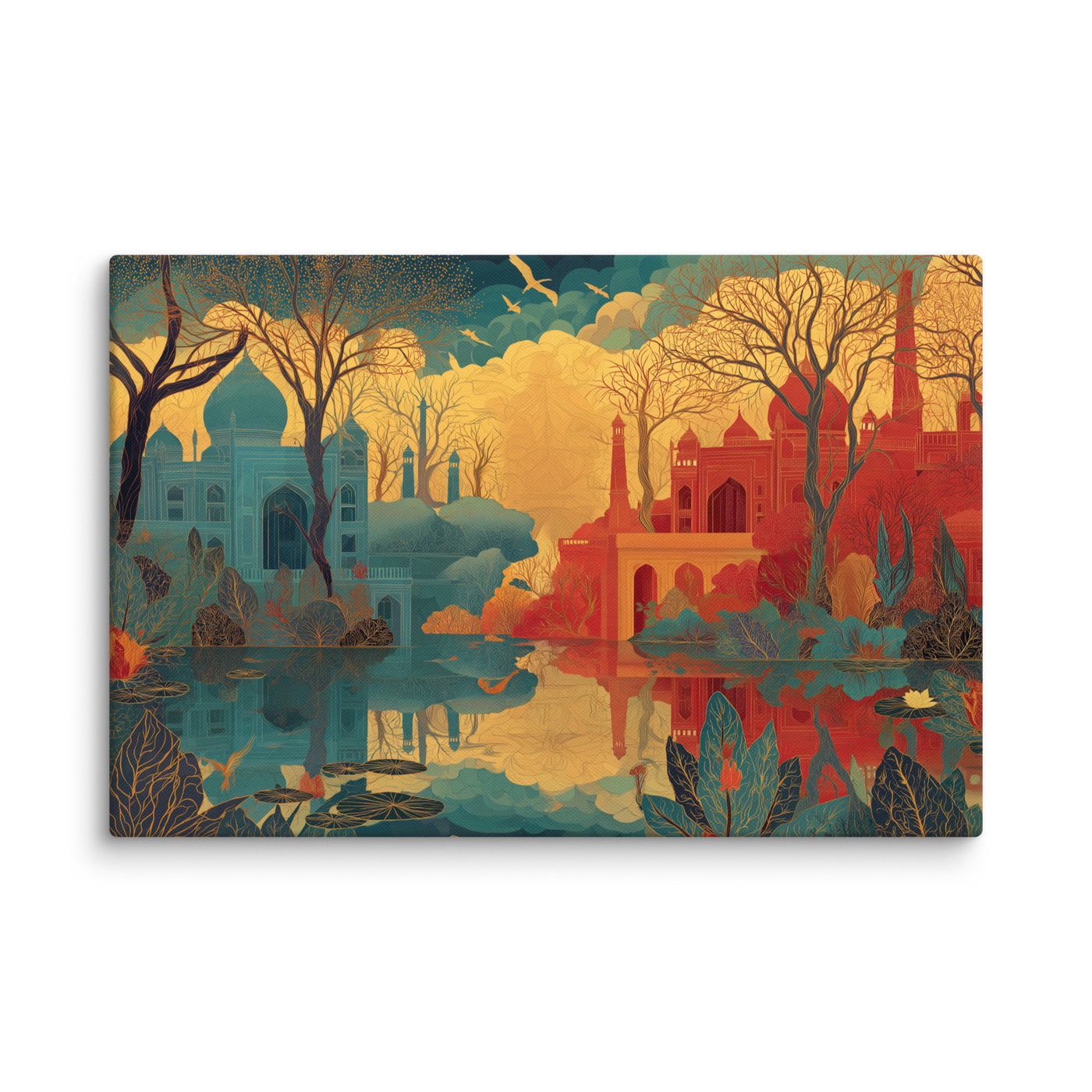 Mirrored Empires – Teal & Crimson Mughal Landscape — view 3