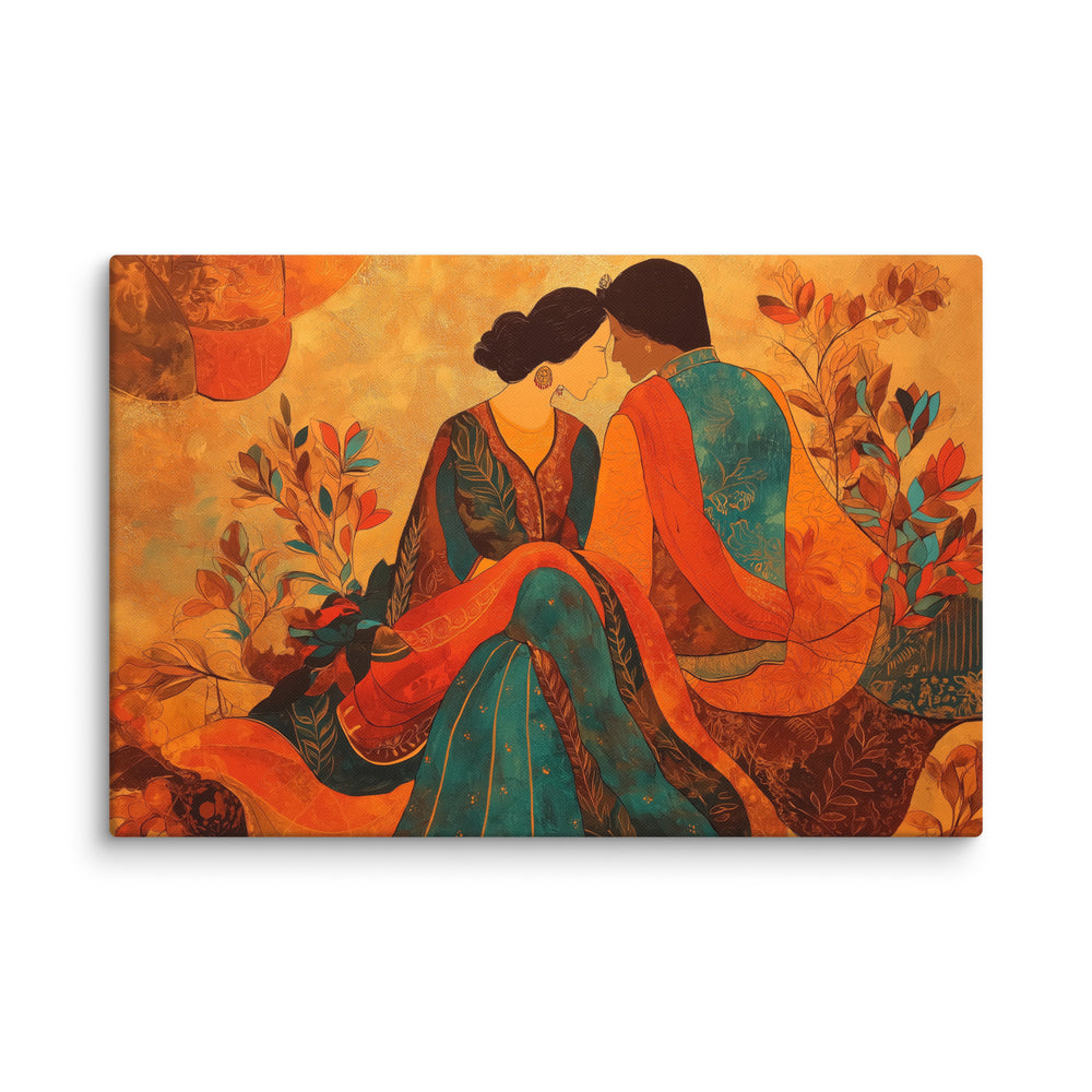 Amber Embrace of Anarkali & Salim – Mughal Romance Canvas Art — view 3
