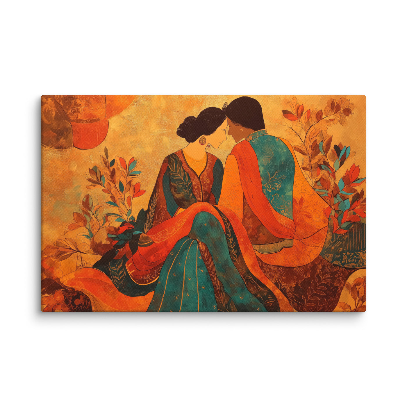 Amber Embrace of Anarkali & Salim – Mughal Romance Canvas Art — view 3