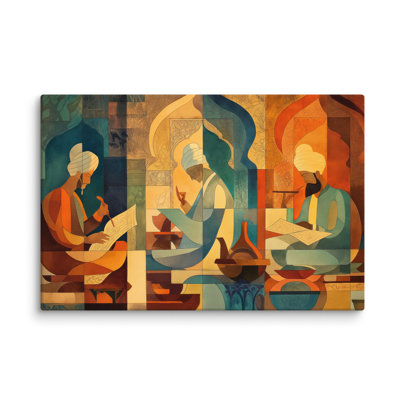 Scholars of the Mughal Era – Abstract Cultural Canvas Art | Mughal Heritage Wall Decor — view 1