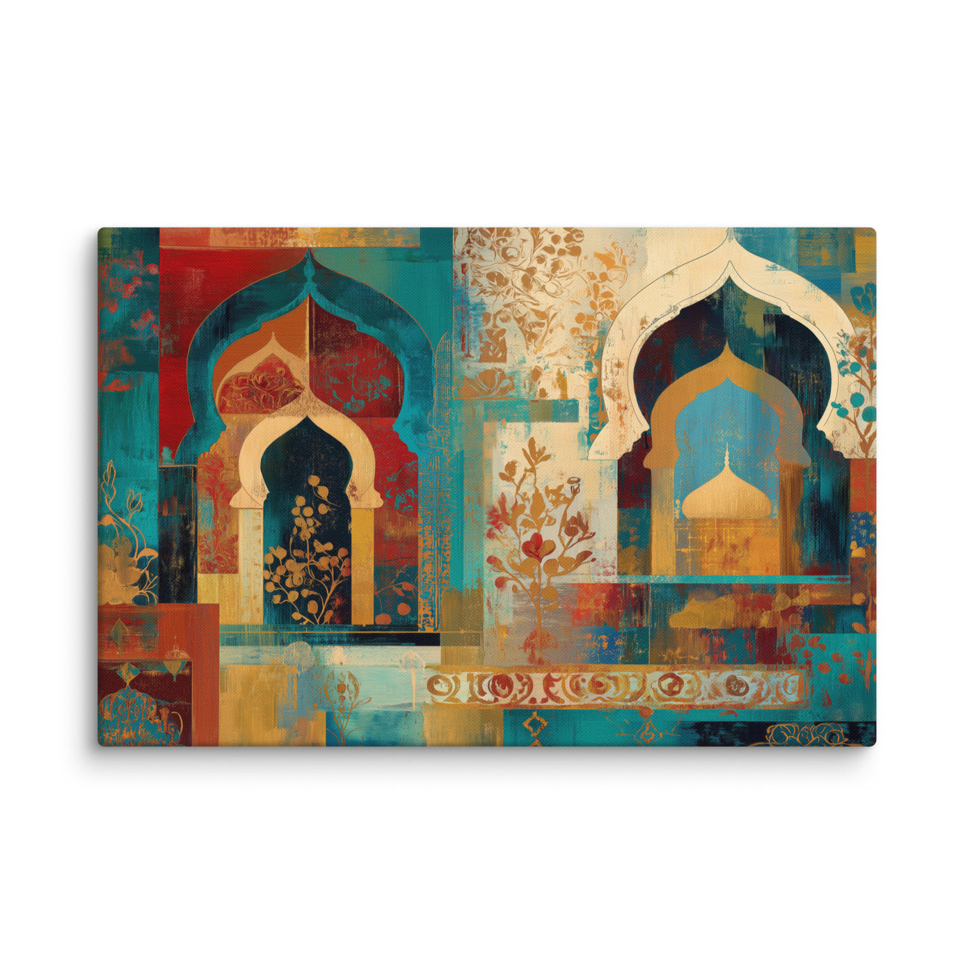 Turquoise Arches of the Mughal Court – Abstract Mughal Architecture Canvas Wall Art — view 3