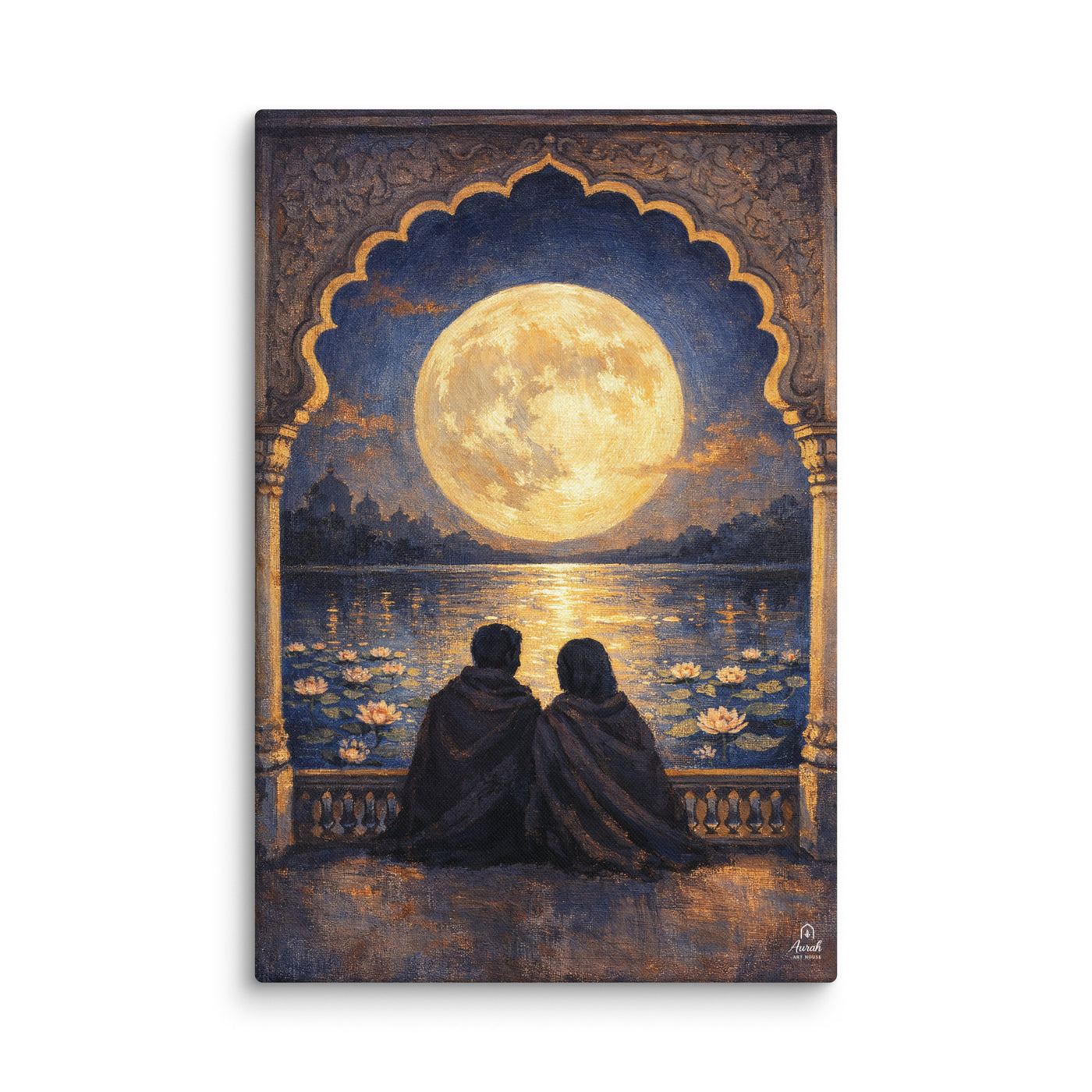 Moonlit Palace Reflections – Mughal Inspired Romantic Canvas Art — view 1