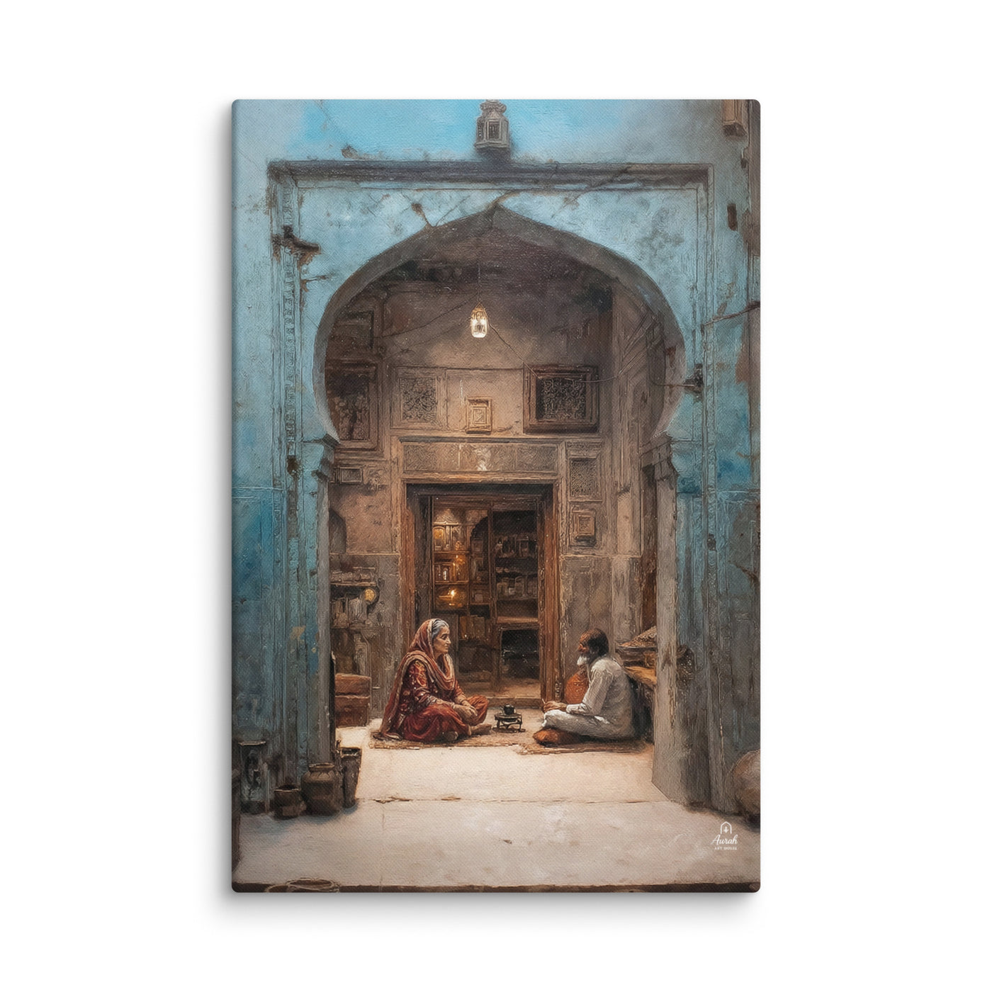 Whispers of the Blue Haveli – Mughal Courtyard Canvas Art — view 2