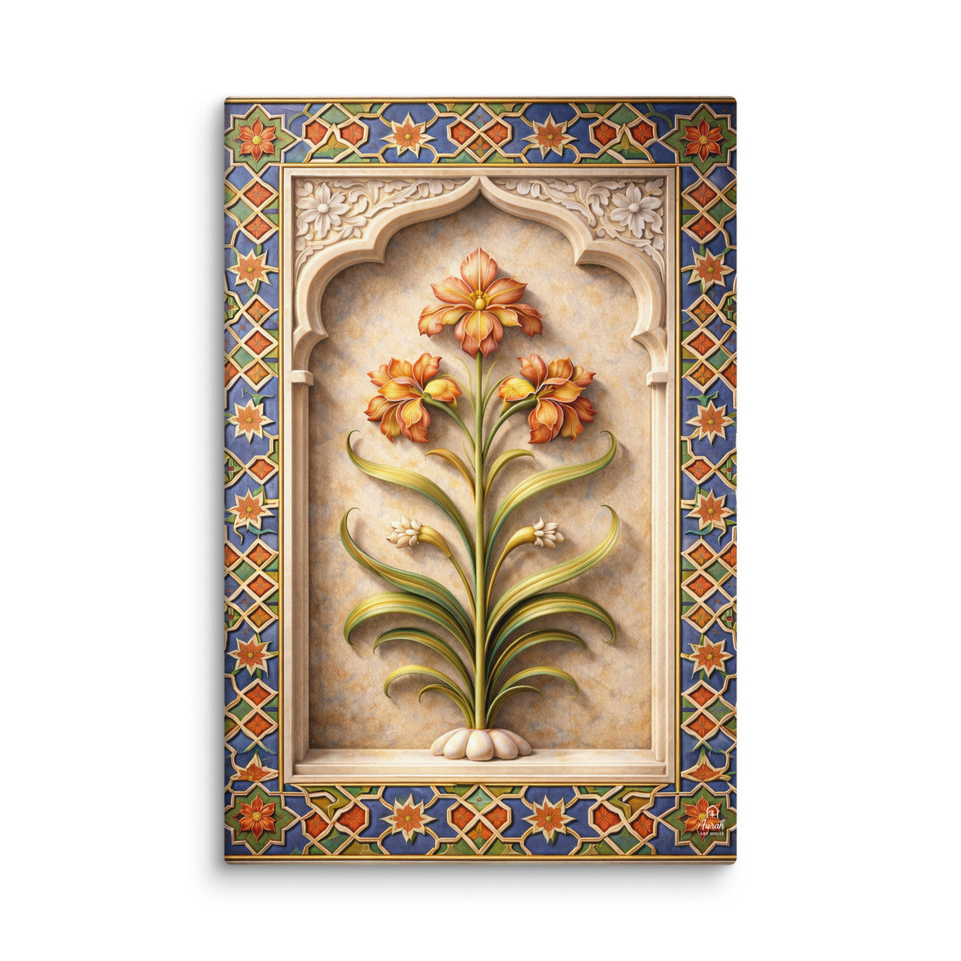Mughal Floral Arch Canvas – Naulakha Pavilion Lahore Fort Botanical Motif — view 2