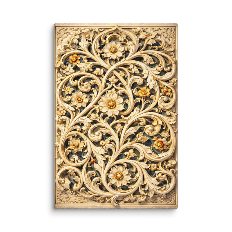 Arabesque Floral Jaali – Mughal Sculptural Canvas Art