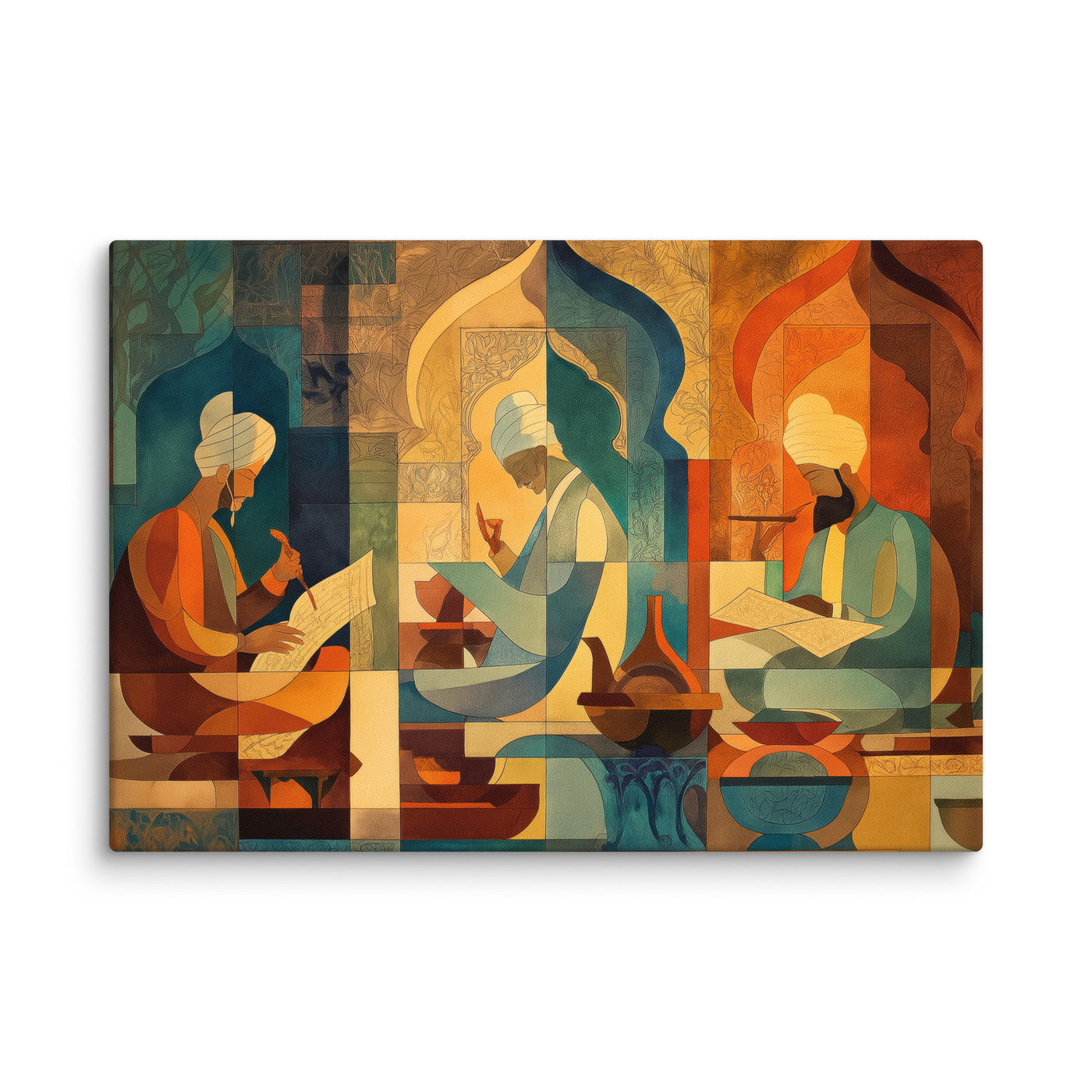 Scholars of the Mughal Era – Abstract Cultural Canvas Art | Mughal Heritage Wall Decor — view 2