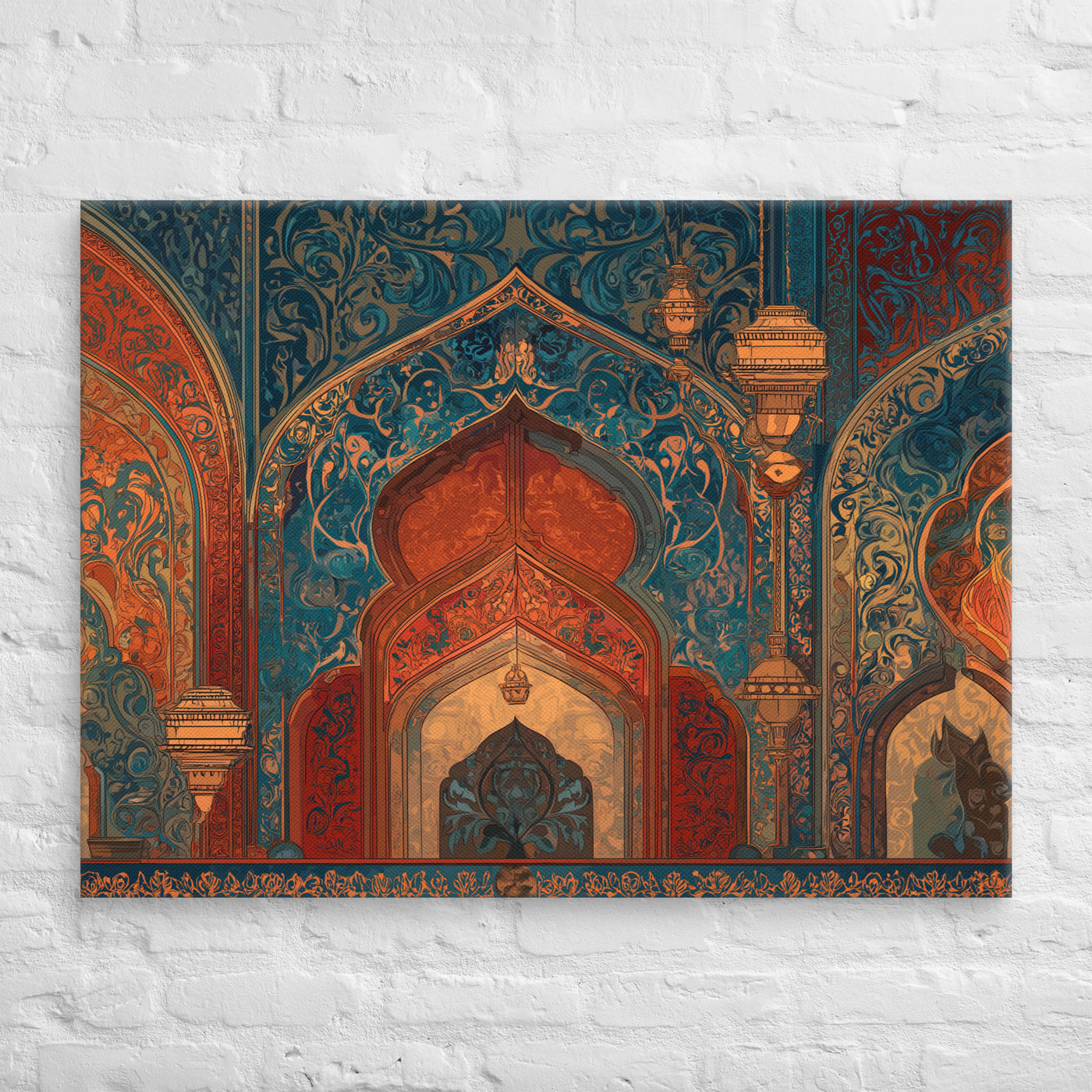 Crimson Arches of the Red Castle – Mughal Palace Canvas — view 2