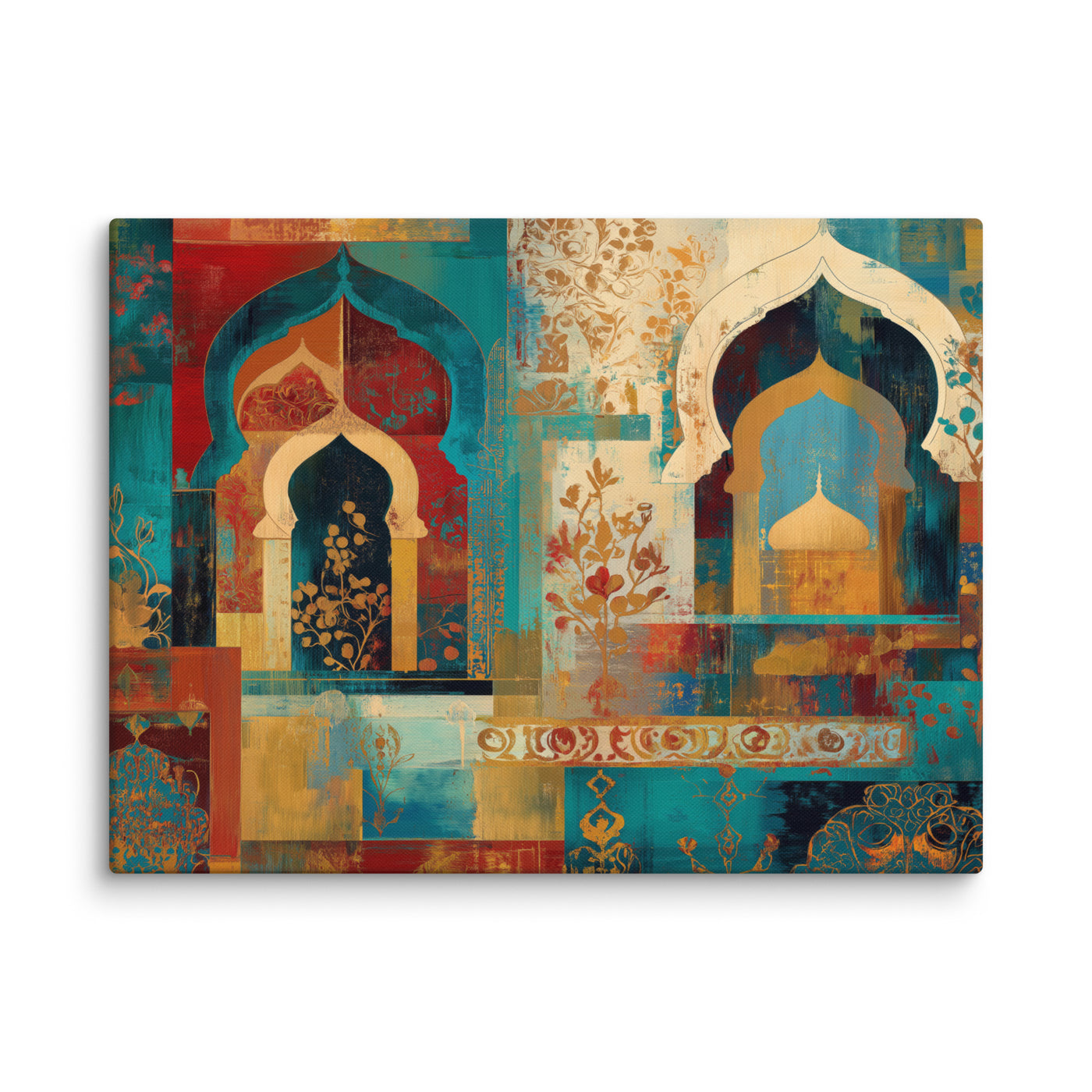 Turquoise Arches of the Mughal Court – Abstract Mughal Architecture Canvas Wall Art — view 1
