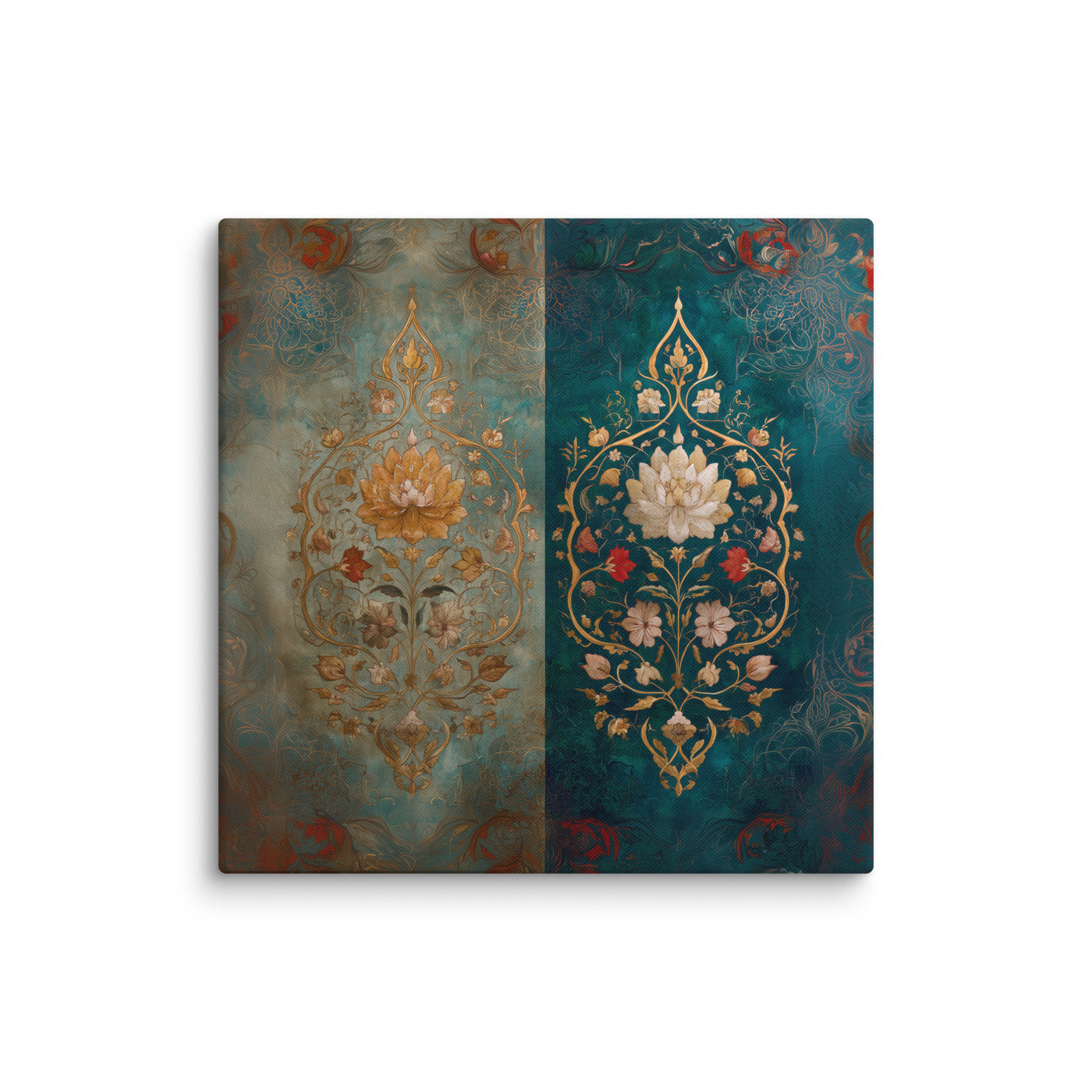 Lotus of Two Realms – Mughal Floral Harmony Canvas Art — view 1