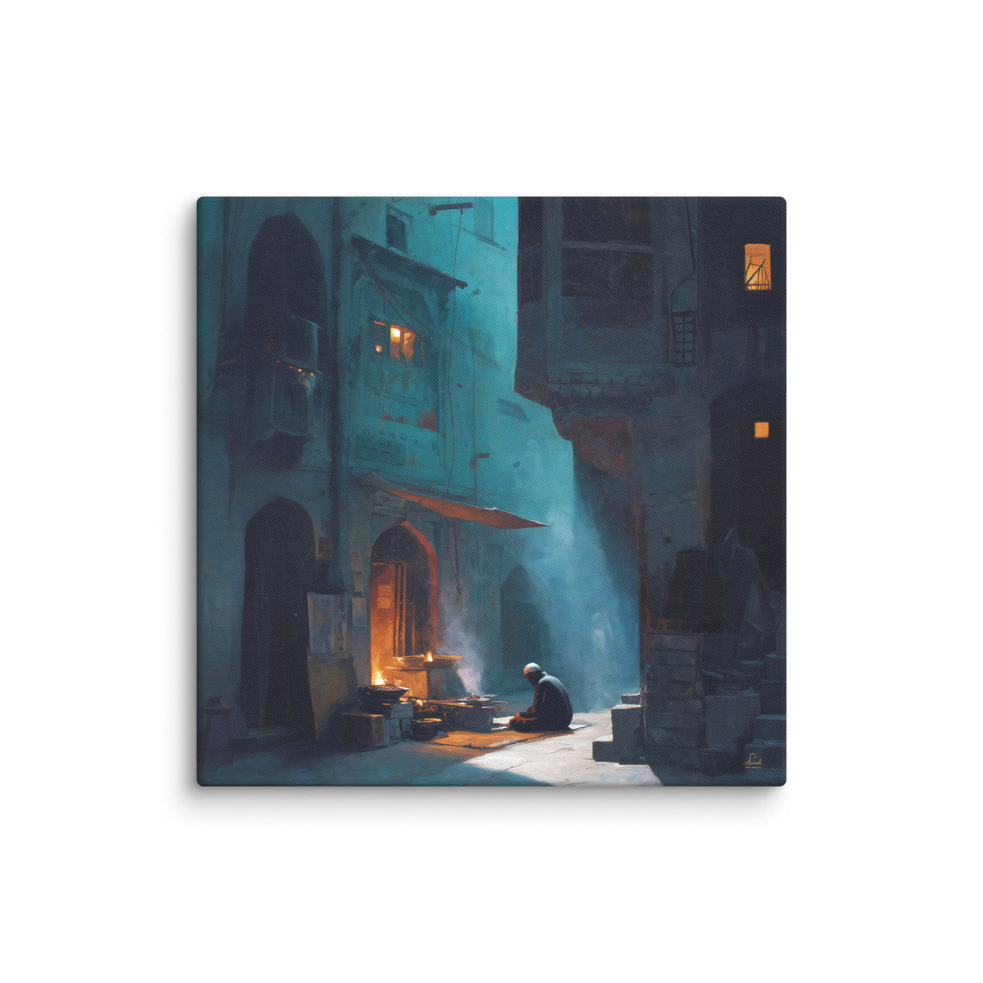 Midnight Courtyard Glow – Old Delhi Mughal Architectural Canvas Wall Art — view 2