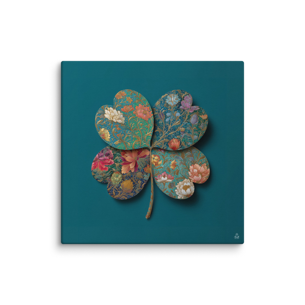 Four Gardens in Teal — Mughal Floral Canvas & Framed Wall Art, Peacock Blue Clover Print, Indian Botanical Decor, Sage Rose Teal Lotus Art — view 12