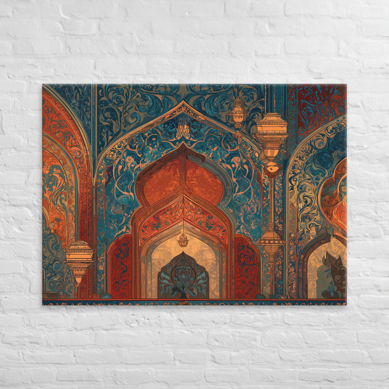 Crimson Arches of the Red Castle – Mughal Palace Canvas