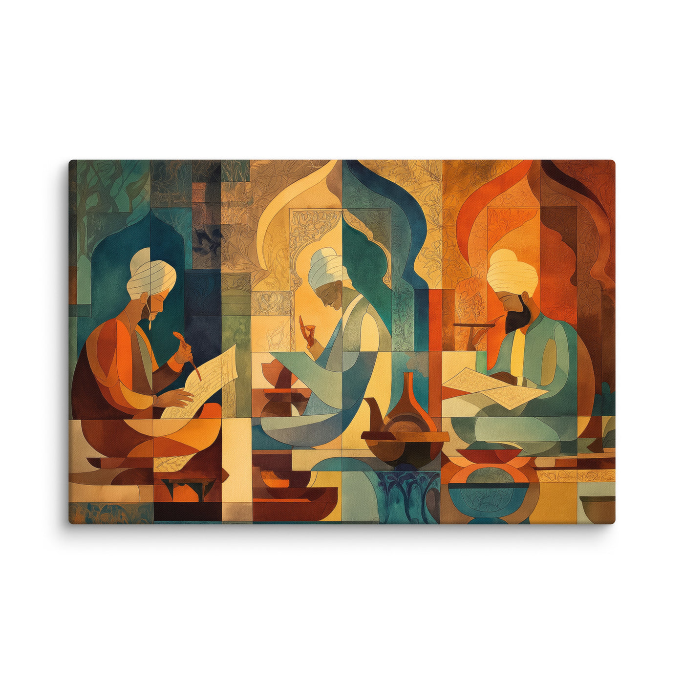 Scholars of the Mughal Era – Abstract Cultural Canvas Art | Mughal Heritage Wall Decor — view 3