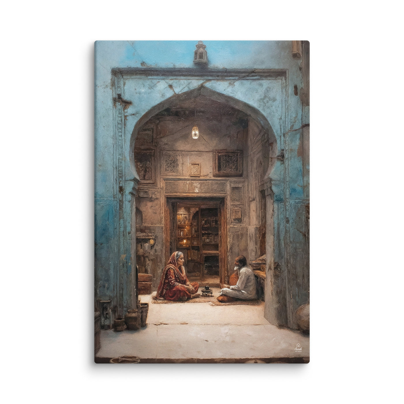 Whispers of the Blue Haveli – Mughal Courtyard Canvas Art — view 4
