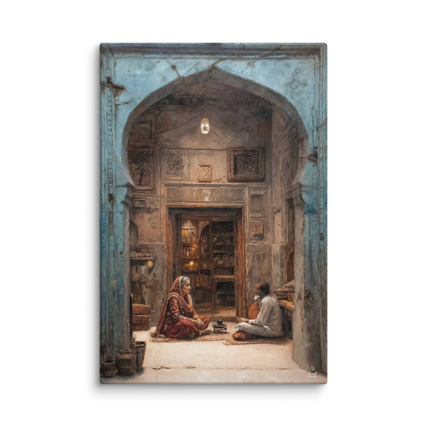 Whispers of the Blue Haveli – Mughal Courtyard Canvas Art — view 3