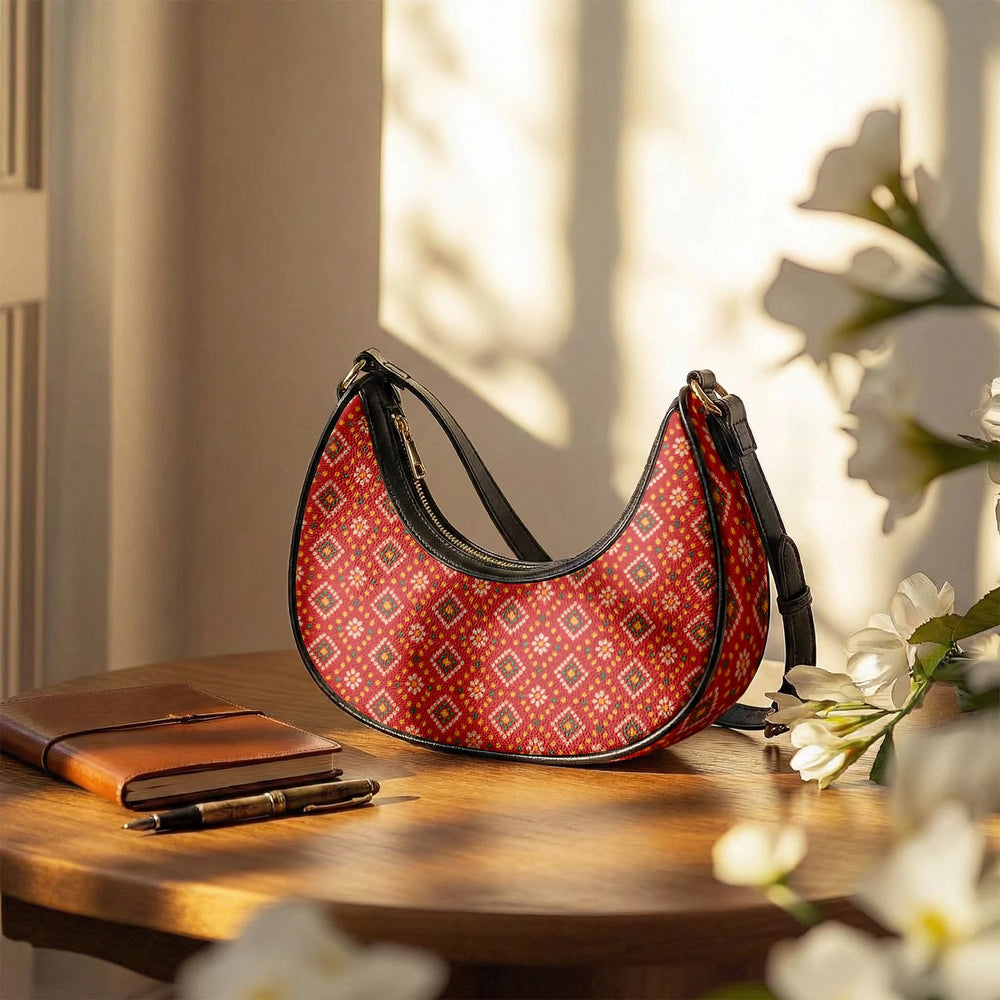 Bandhani — Red & Saffron Crescent Shoulder Bag — view 11