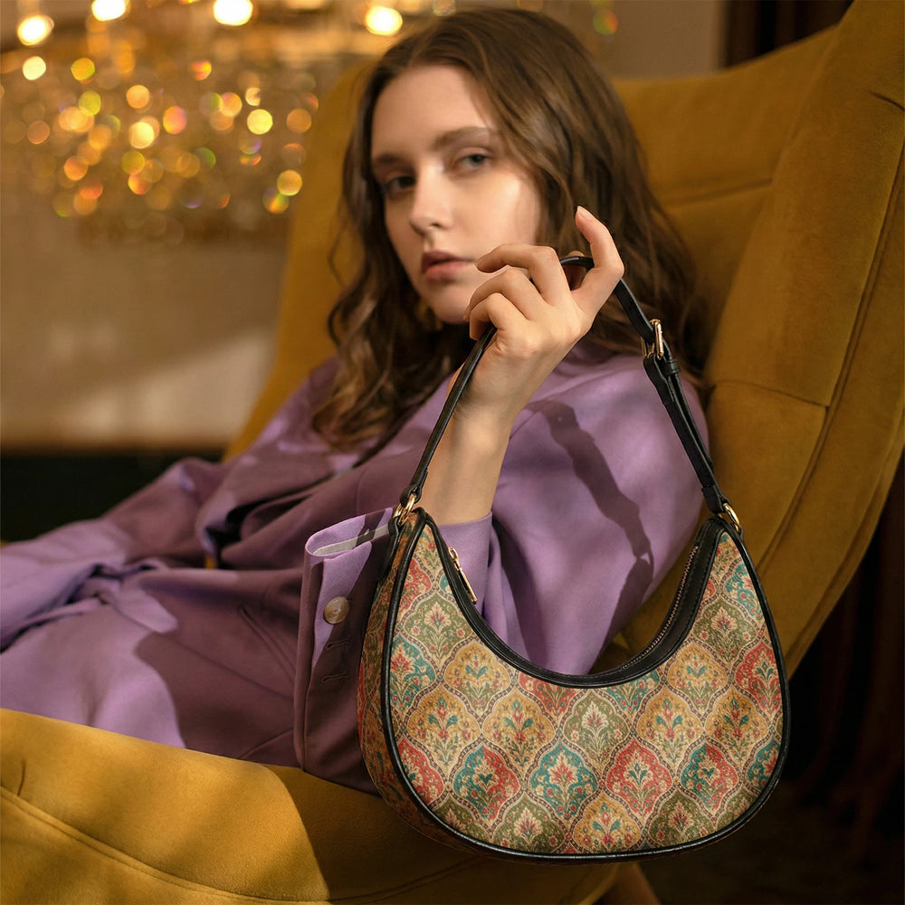 Mehrab Block Print — Ochre & Teal Crescent Shoulder Bag — view 17