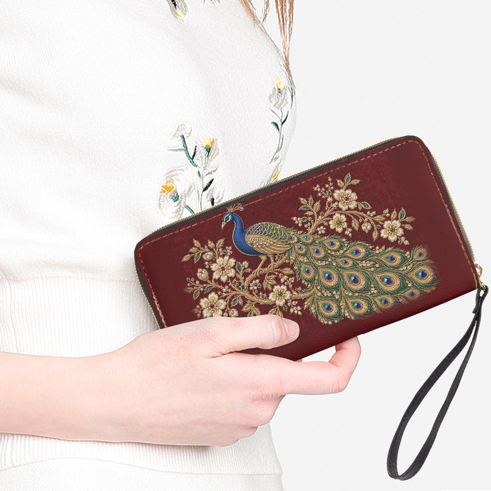 Zardozi Peacock — Maroon & Gold Wristlet Clutch Wallet — view 2