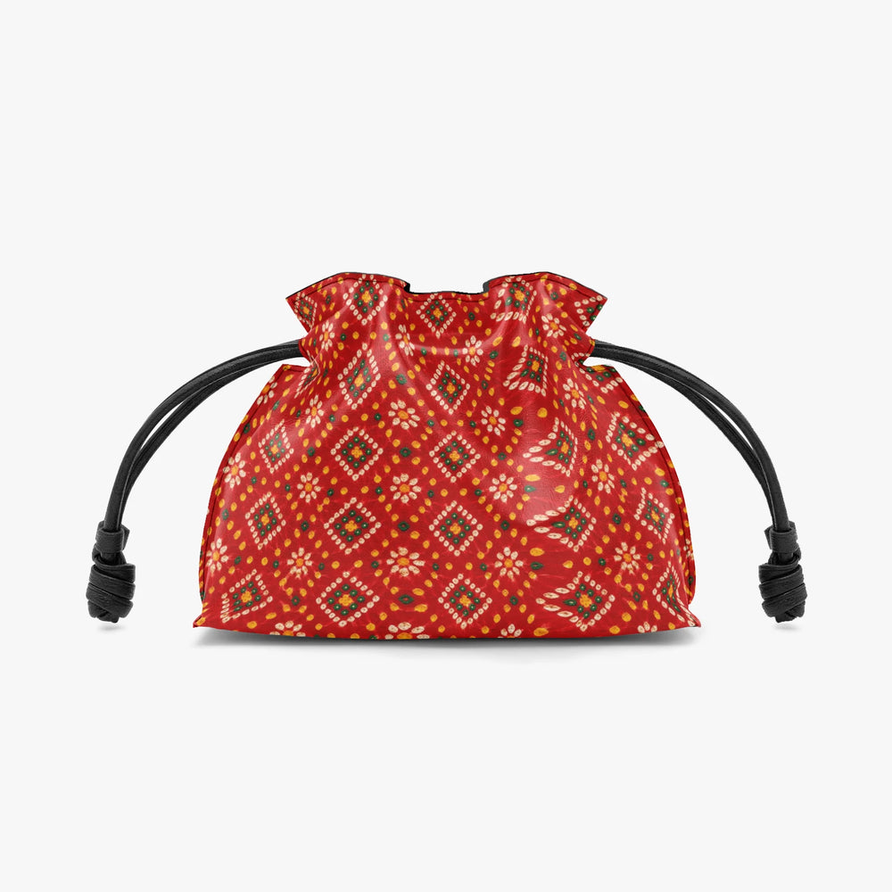 Bandhani — Red & Saffron Drawstring Pouch Bag — view 2