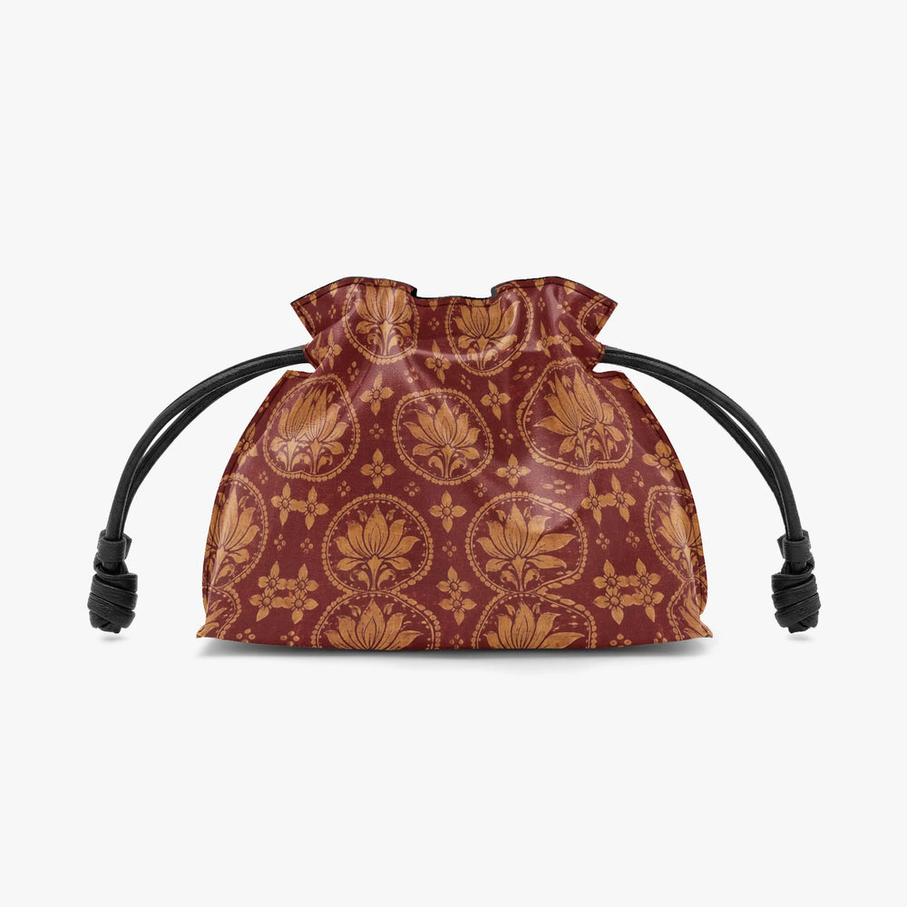Bagru Lotus — Madder Red Drawstring Pouch Bag — view 2