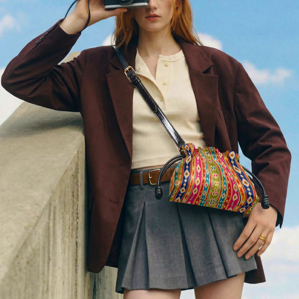 Mashru Ikat — Multicolour Stripe Drawstring Pouch Bag — view 8