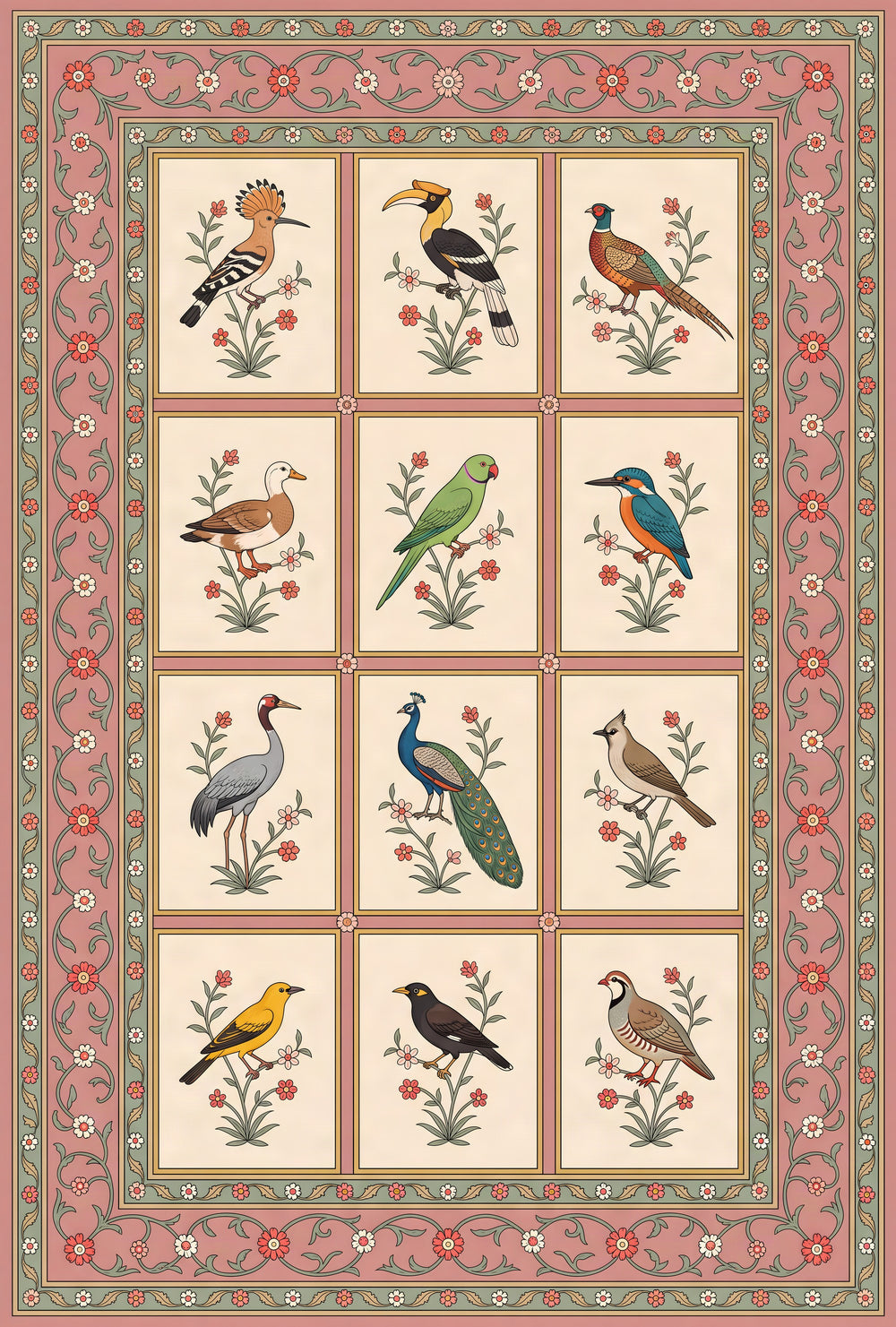 Jahangir's Aviary — Mughal Birds Area Rug — view 3